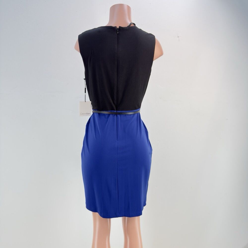NEW CALVIN KLEIN Size 6 Sheath Dress Purple Black Blue Color Block Sleeveless - Picture 4 of 14